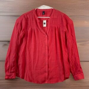 NWT Gap Womens Shirt XL Coral Crochet Summer Breezy Peasant Baby Doll